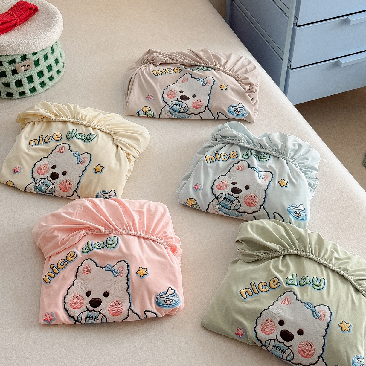 91家纺网 家纺一手货源 找家纺 TT.one 塔塔家居 2026新款A类卡通针织凉感刺绣烫印床笠 组合