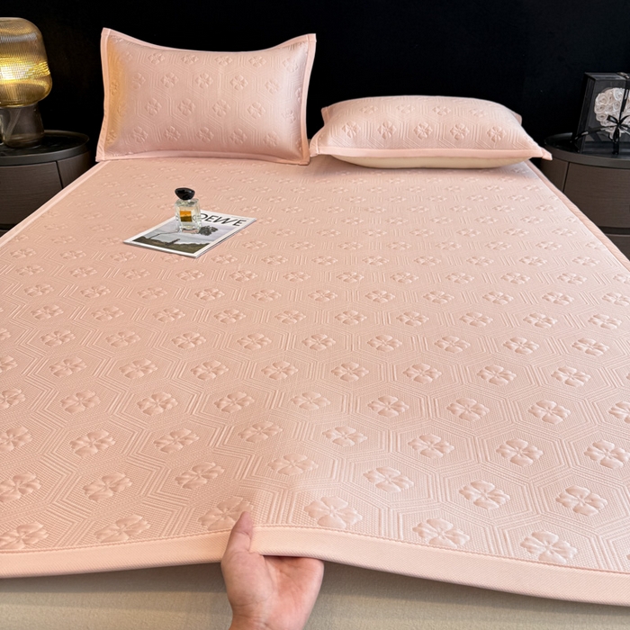 畅畅家纺 2026春夏新款复合中分子PE100%聚乙烯乙纶色织提花凉感软凉席席子 四叶草-粉