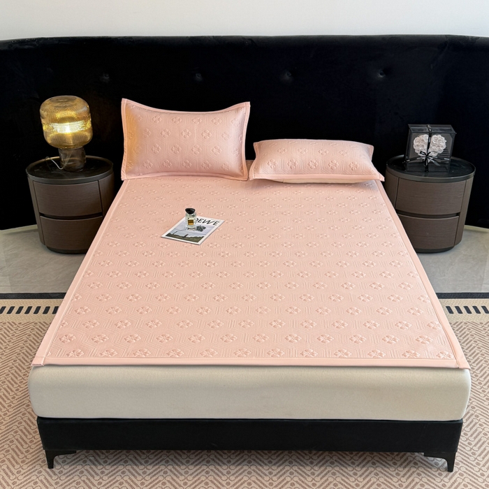 91家纺网 家纺一手货源 找家纺 畅畅家纺 2026春夏新款复合中分子PE100%聚乙烯乙纶色织提花凉感软凉席席子 四叶草-粉