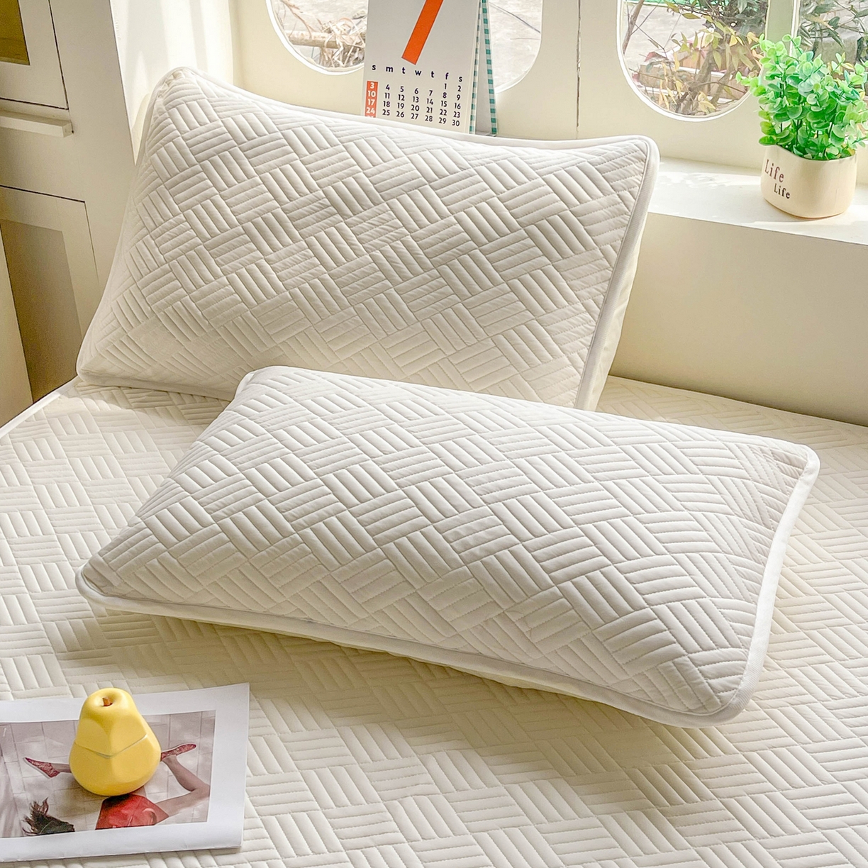 91家纺网 家纺一手货源 找家纺 丹本家纺 2026新款凉感夏被空调被凉席空调席冰丝席纯色床裙乳胶席三件套四件套菱形格 菱形格平铺款-米白