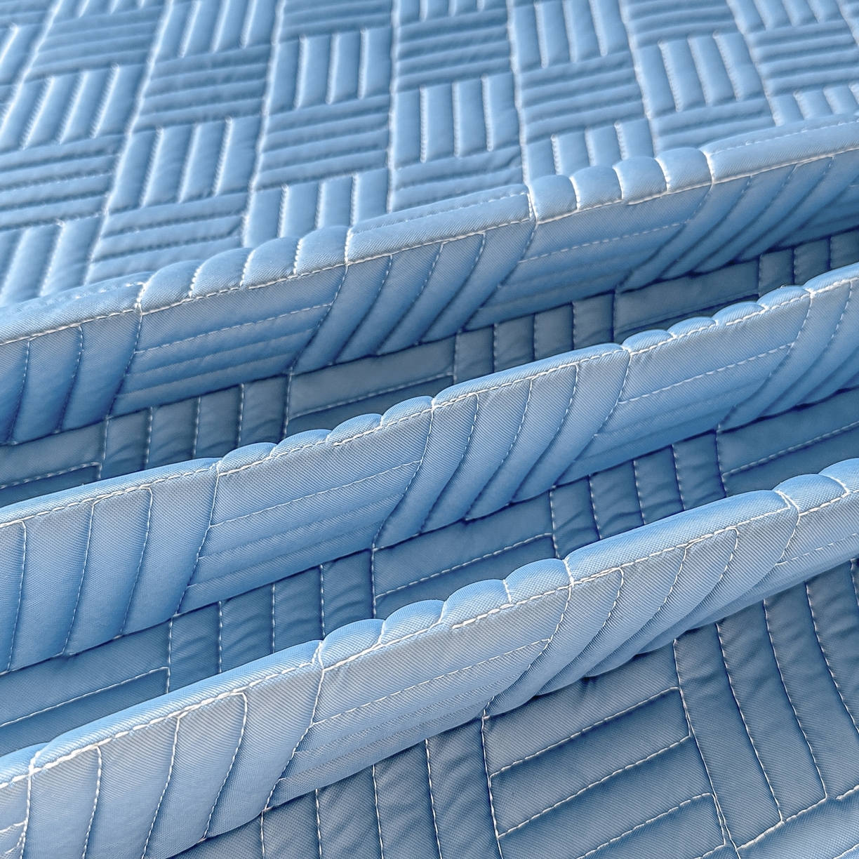 91家纺网 家纺一手货源 找家纺 丹本家纺 2026新款凉感夏被空调被凉席空调席冰丝席纯色床裙乳胶席三件套四件套菱形格 菱形格床裙款-深蓝