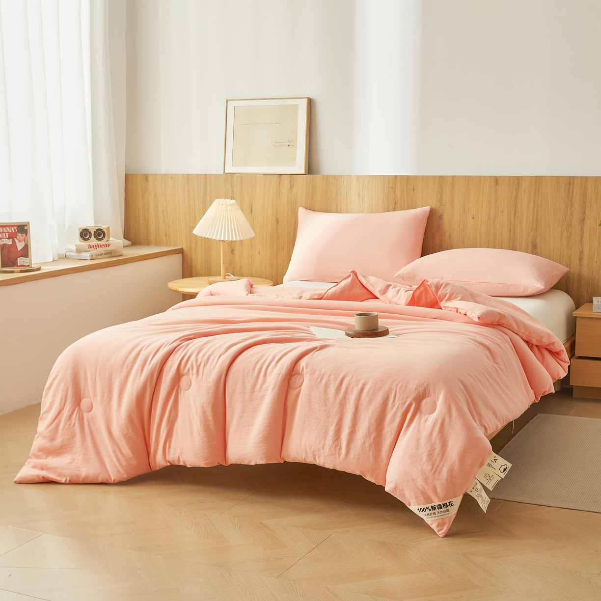 91家纺网 家纺一手货源 找家纺 思雅庭 2026新款100%水洗棉新疆棉花被 粉色