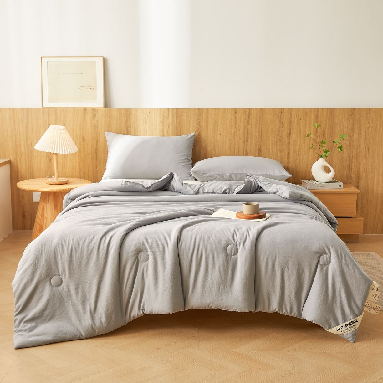 91家纺网 家纺一手货源 找家纺 思雅庭 2026新款100%水洗棉新疆棉花被 灰色