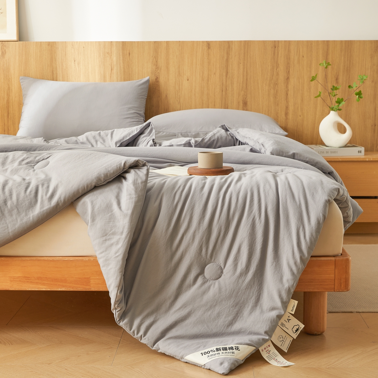91家纺网 家纺一手货源 找家纺 思雅庭 2026新款100%水洗棉新疆棉花被 灰色