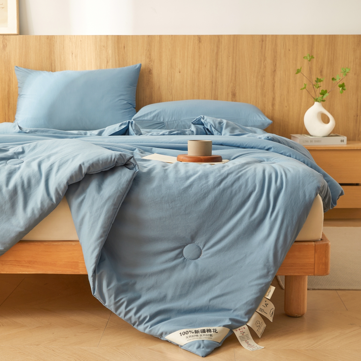 91家纺网 家纺一手货源 找家纺 思雅庭 2026新款100%水洗棉新疆棉花被 蓝色