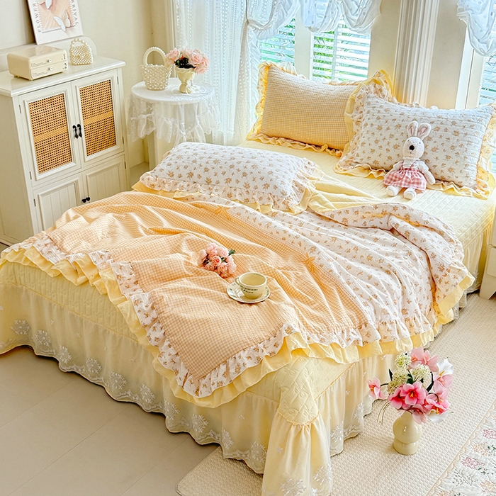 91家纺网 家纺一手货源 找家纺 （总）苏米娜 2026韩版双层花边木棉皱皱纱夏被床盖款-小清新系列