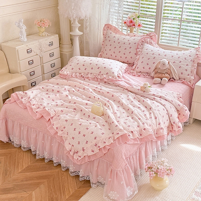 91家纺网 家纺一手货源 找家纺 （总）苏米娜 2026韩版双层花边木棉皱皱纱夏被床盖款-小清新系列