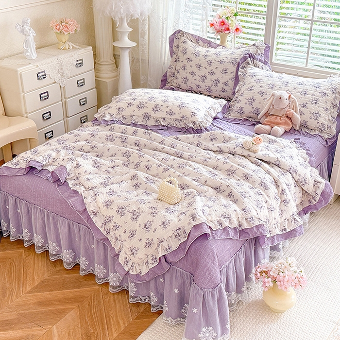 91家纺网 家纺一手货源 找家纺 （总）苏米娜 2026韩版双层花边木棉皱皱纱夏被床盖款-小清新系列