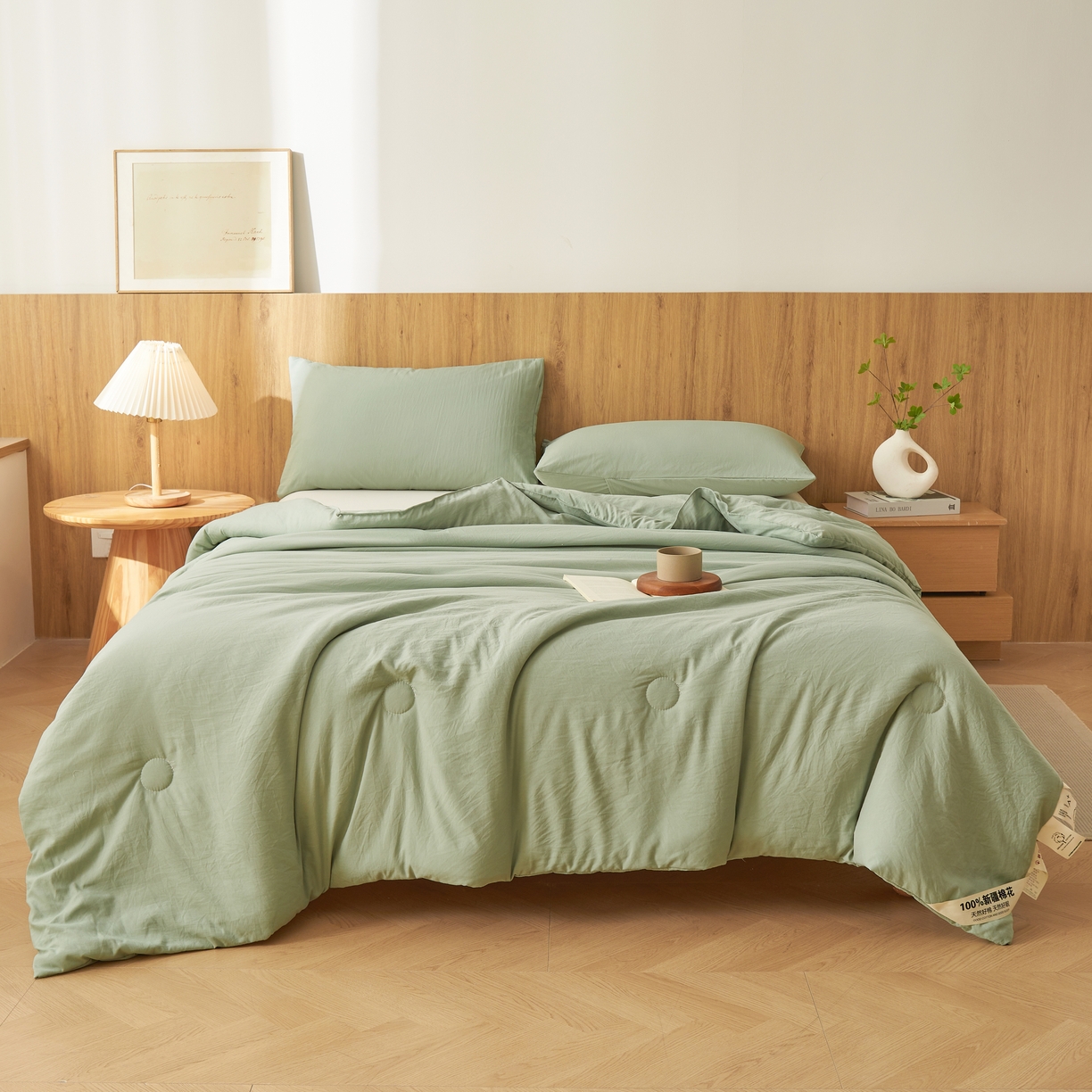 91家纺网 家纺一手货源 找家纺 思雅庭 2026新款100%水洗棉新疆棉花被 绿色