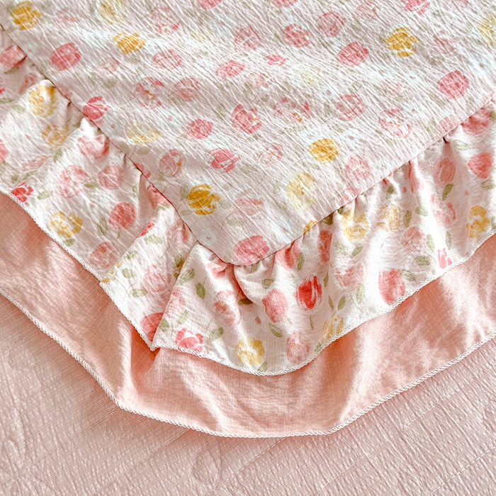 91家纺网 家纺一手货源 找家纺 （总）苏米娜 2026韩版双层花边木棉皱皱纱夏被床盖款-小清新系列