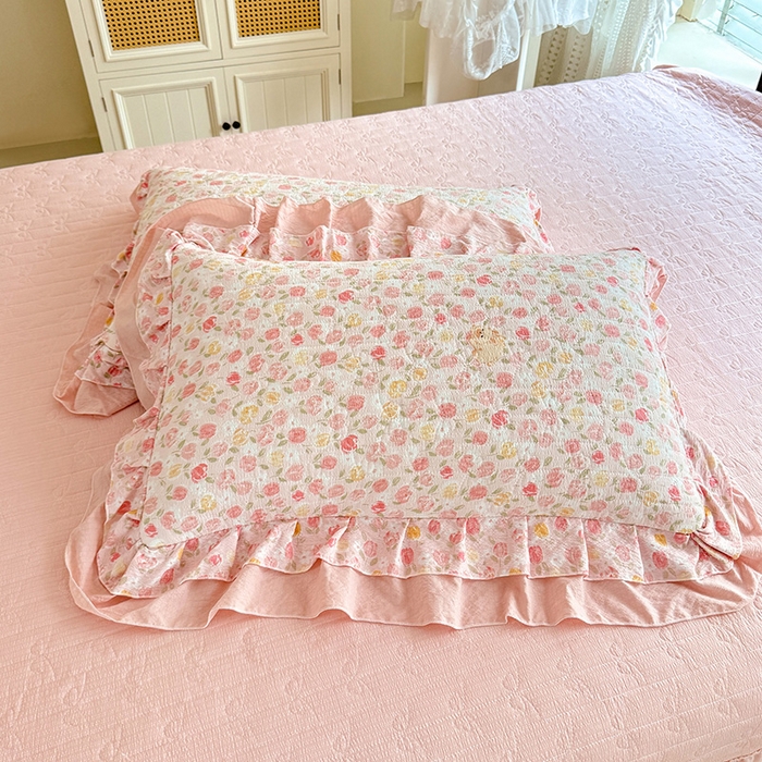 91家纺网 家纺一手货源 找家纺 （总）苏米娜 2026韩版双层花边木棉皱皱纱夏被床盖款-小清新系列