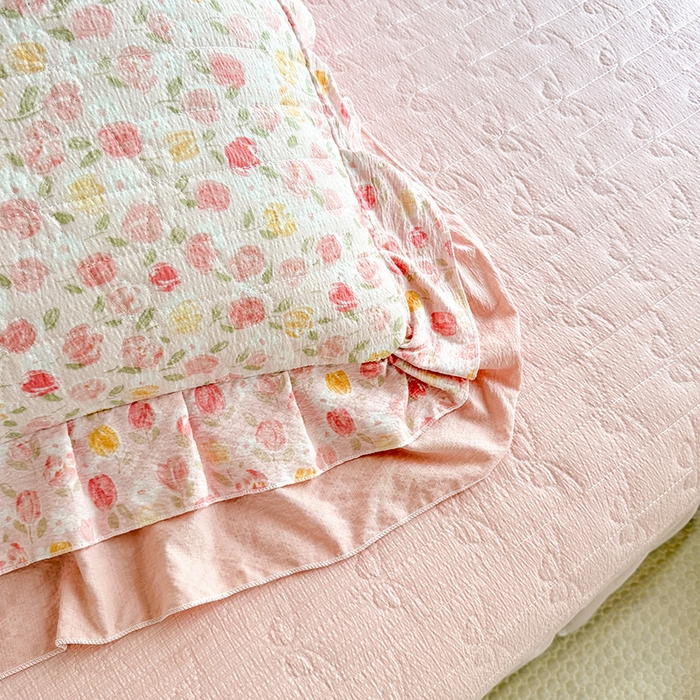 91家纺网 家纺一手货源 找家纺 （总）苏米娜 2026韩版双层花边木棉皱皱纱夏被床盖款-小清新系列