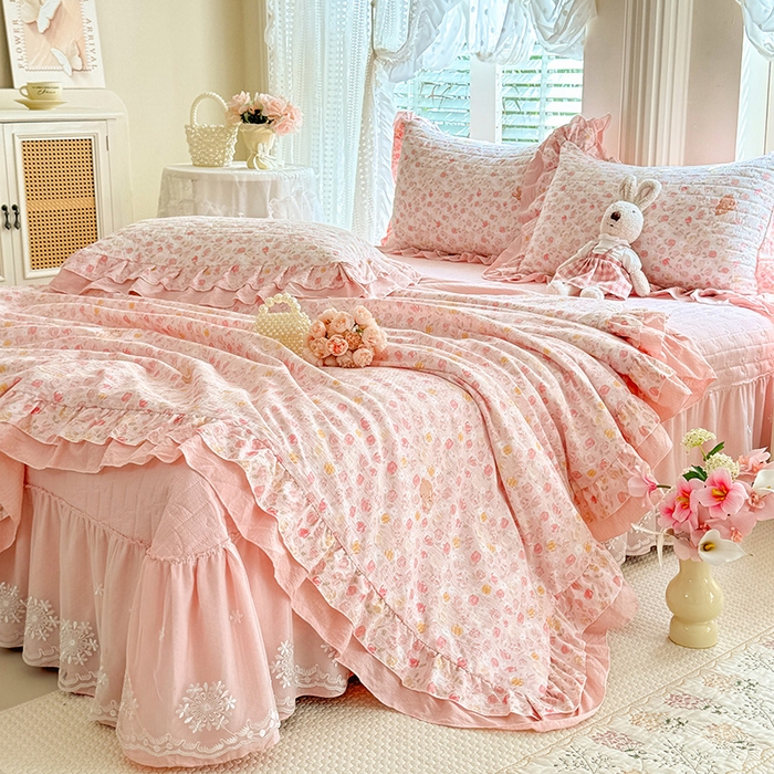 91家纺网 家纺一手货源 找家纺 （总）苏米娜 2026韩版双层花边木棉皱皱纱夏被床盖款-小清新系列