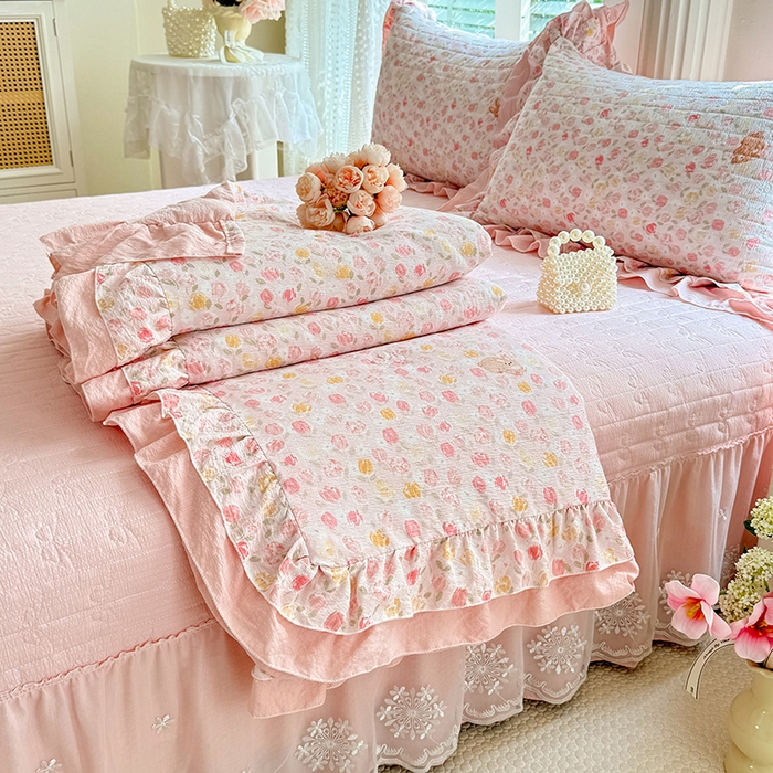 91家纺网 家纺一手货源 找家纺 （总）苏米娜 2026韩版双层花边木棉皱皱纱夏被床盖款-小清新系列