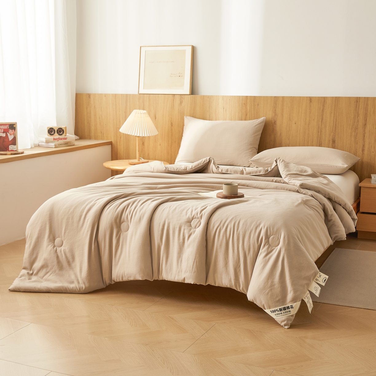 91家纺网 家纺一手货源 找家纺 思雅庭 2026新款100%水洗棉新疆棉花被 浅咖