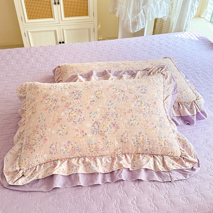 91家纺网 家纺一手货源 找家纺 苏米娜 2026韩版双层花边木棉皱皱纱夏被床盖款-小清新系列 紫薇