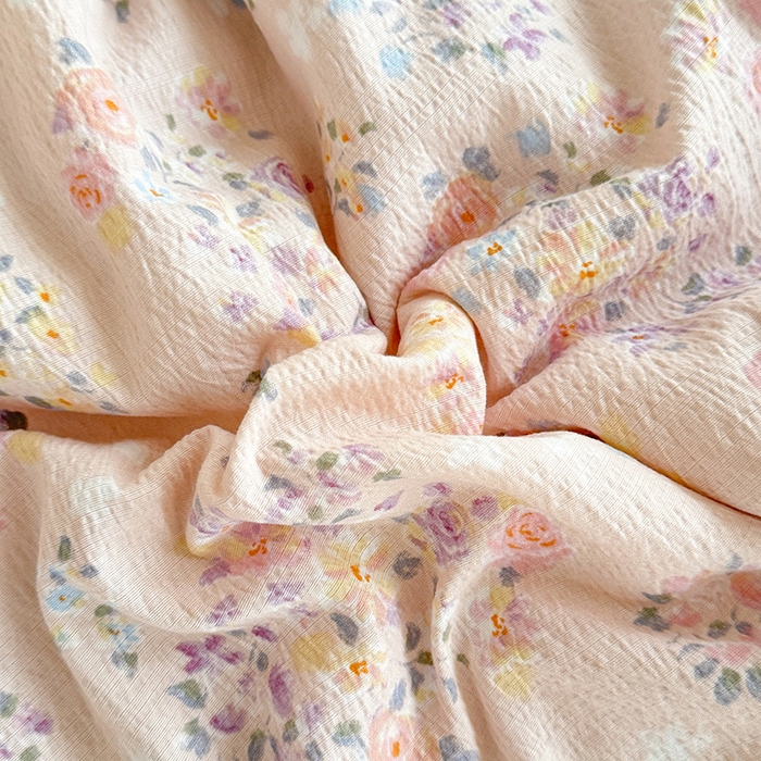 91家纺网 家纺一手货源 找家纺 苏米娜 2026韩版双层花边木棉皱皱纱夏被床盖款-小清新系列 紫薇