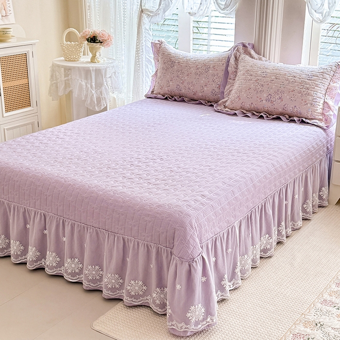 91家纺网 家纺一手货源 找家纺 苏米娜 2026韩版双层花边木棉皱皱纱夏被床盖款-小清新系列 紫薇