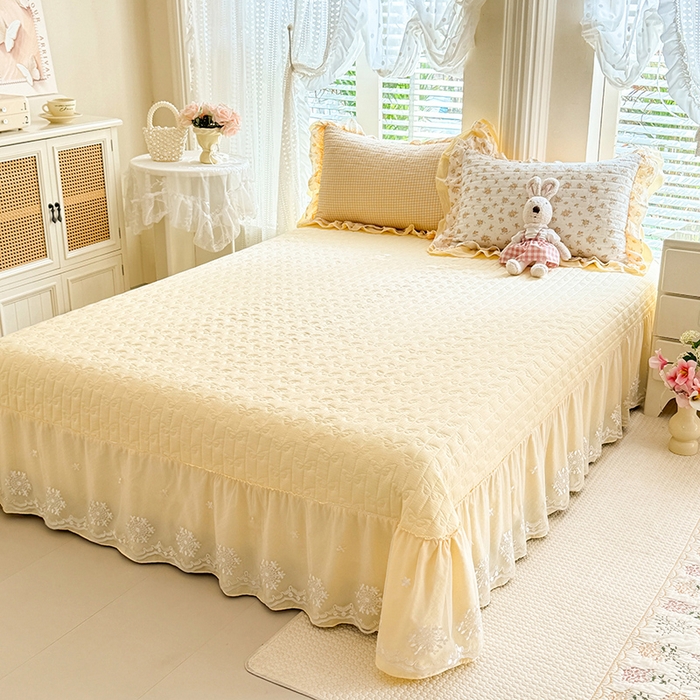 91家纺网 家纺一手货源 找家纺 苏米娜 2026韩版双层花边木棉皱皱纱夏被床盖款-小清新系列 半夏