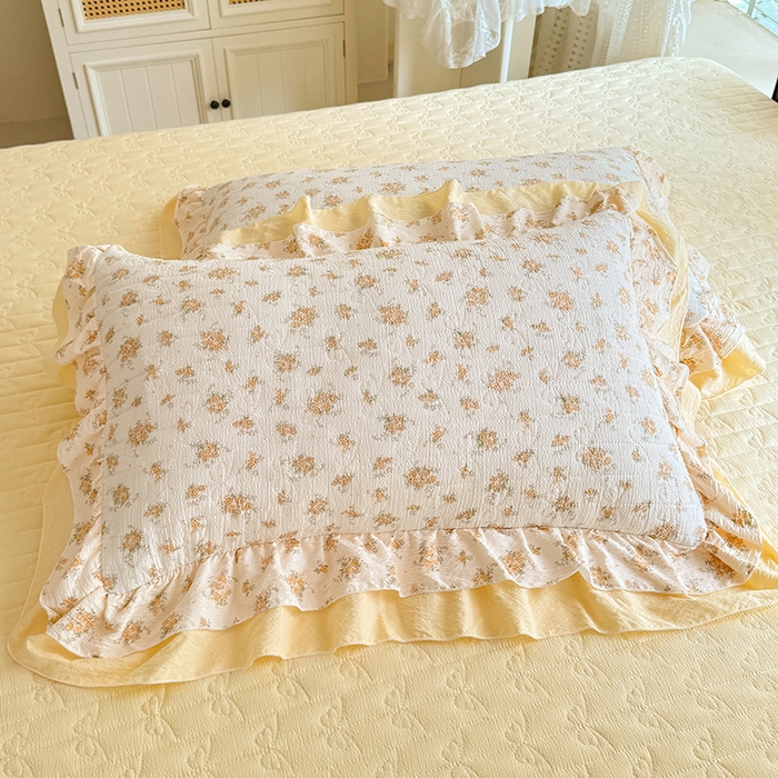 91家纺网 家纺一手货源 找家纺 苏米娜 2026韩版双层花边木棉皱皱纱夏被床盖款-小清新系列 半夏