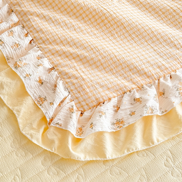 91家纺网 家纺一手货源 找家纺 苏米娜 2026韩版双层花边木棉皱皱纱夏被床盖款-小清新系列 半夏