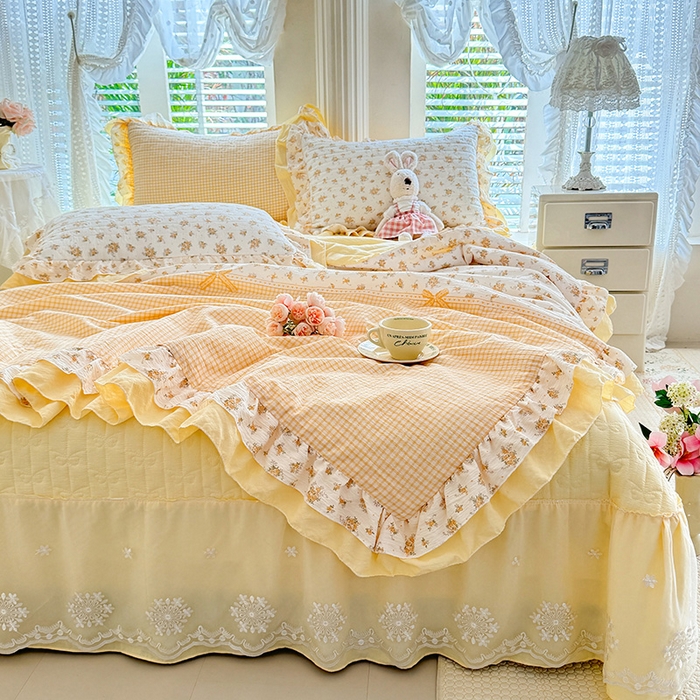 91家纺网 家纺一手货源 找家纺 苏米娜 2026韩版双层花边木棉皱皱纱夏被床盖款-小清新系列 半夏