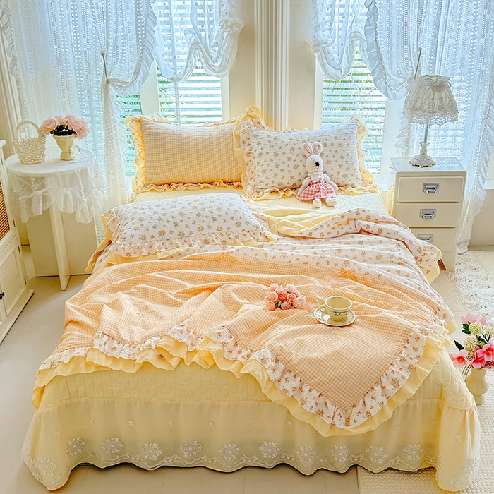 91家纺网 家纺一手货源 找家纺 苏米娜 2026韩版双层花边木棉皱皱纱夏被床盖款-小清新系列 半夏