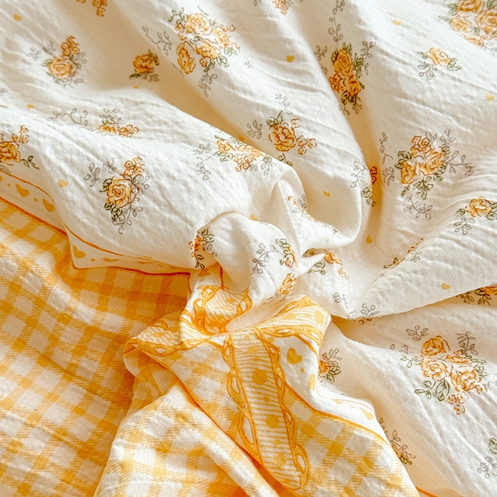 91家纺网 家纺一手货源 找家纺 苏米娜 2026韩版双层花边木棉皱皱纱夏被床盖款-小清新系列 半夏