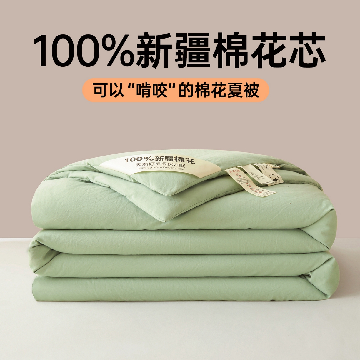 思雅庭 2026新款100%水洗棉新疆棉花被 绿色