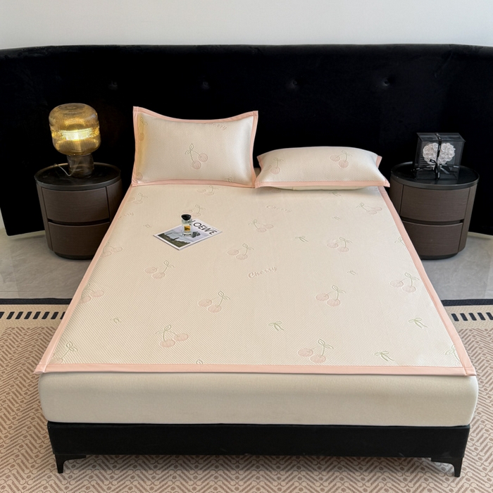 91家纺网 家纺一手货源 找家纺 畅畅家纺 2026春夏新款复合中分子PE100%聚乙烯乙纶色织提花凉感软凉席席子 樱桃