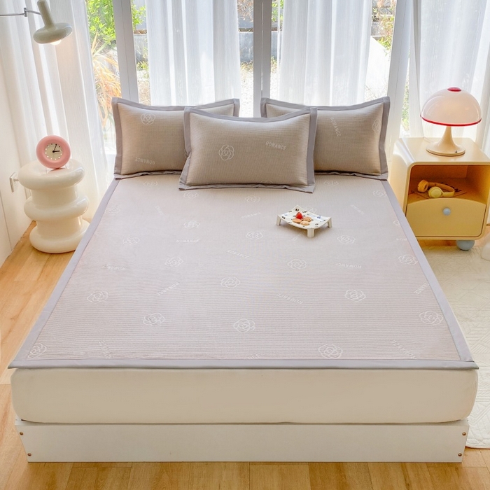 宇淳国际 2026新款PE凉感三明治复合床笠三件套-玫瑰花系列 玫瑰咖