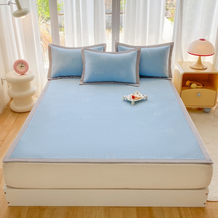 宇淳国际 2026新款PE凉感三明治复合床笠三件套-玫瑰花系列 玫瑰蓝