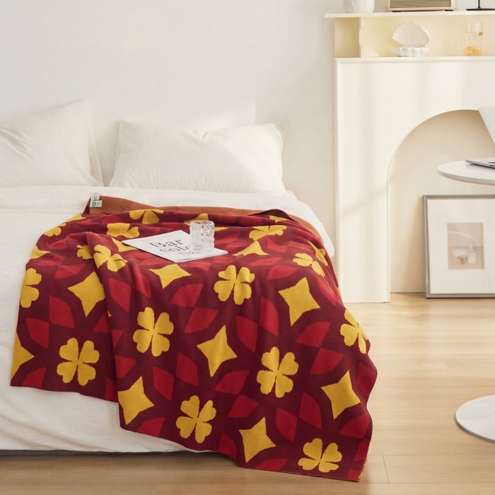 91家纺网 家纺一手货源 找家纺 （总）暖绵绵家纺 2026新款全棉提花复古花纹四季毯-诺拉琪