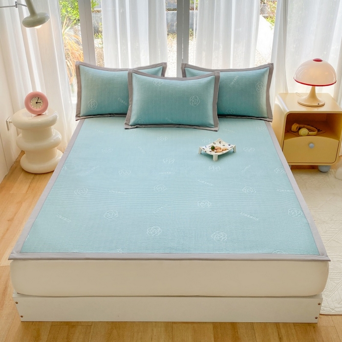 宇淳国际 2026新款PE凉感三明治复合床笠三件套-玫瑰花系列 玫瑰绿