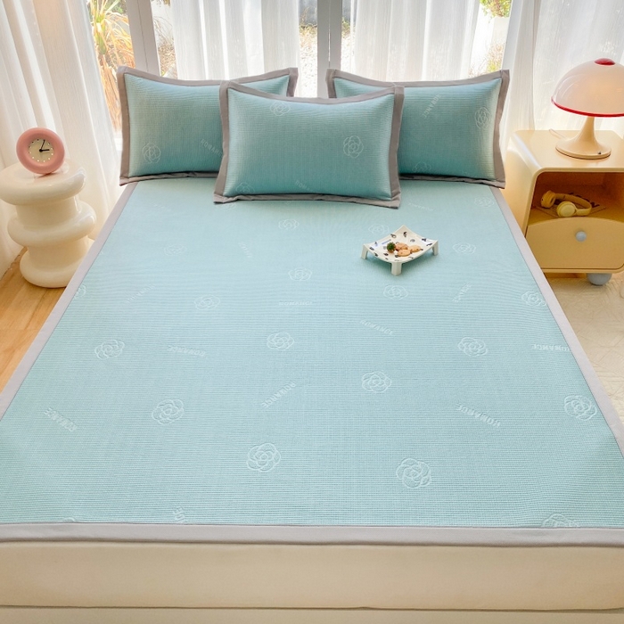 91家纺网 家纺一手货源 找家纺 宇淳国际 2026新款PE凉感三明治复合床笠三件套-玫瑰花系列 玫瑰绿