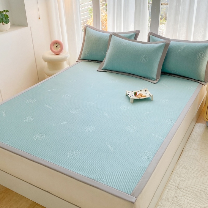 91家纺网 家纺一手货源 找家纺 宇淳国际 2026新款PE凉感三明治复合床笠三件套-玫瑰花系列 玫瑰绿