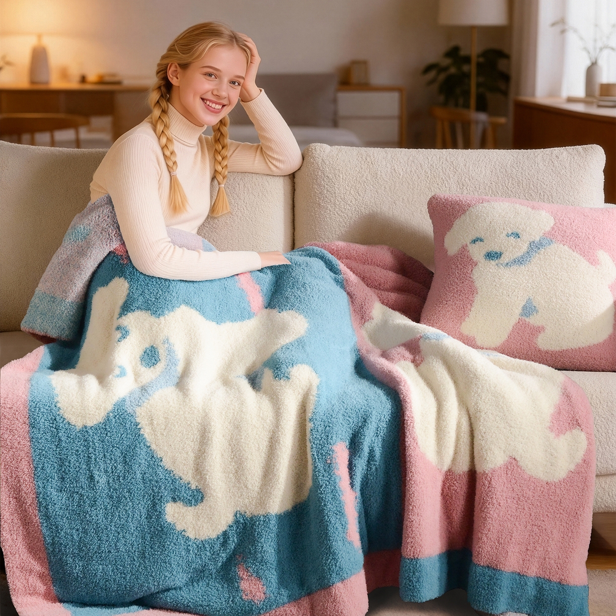 苏艺针织盖毯 2026新款艺术家居超柔半边绒A类针织毯披肩多功能盖毯礼物终端控价 云朵朵毯子