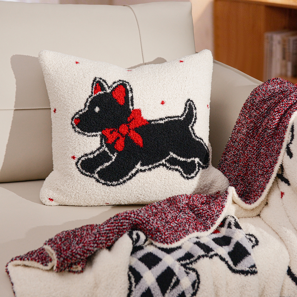 91家纺网 家纺一手货源 找家纺 苏艺针织盖毯 2026新款艺术家居超柔半边绒A类针织毯披肩多功能盖毯礼物终端控价 幸运狗lucky puppy抱枕