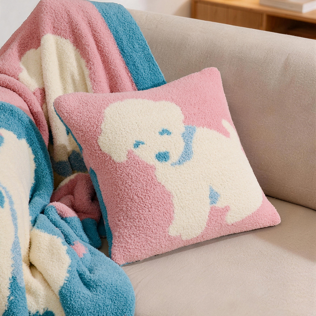 苏艺针织盖毯 2026新款艺术家居超柔半边绒A类针织毯披肩多功能盖毯礼物终端控价 云朵朵抱枕