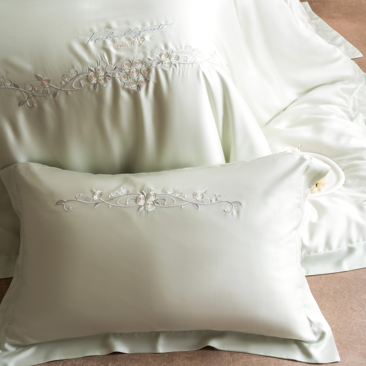 91家纺网 家纺一手货源 找家纺 时亿家居 2026春夏新款兰精天丝四件套-夏玫瑰系列 夏玫瑰-青恒绿