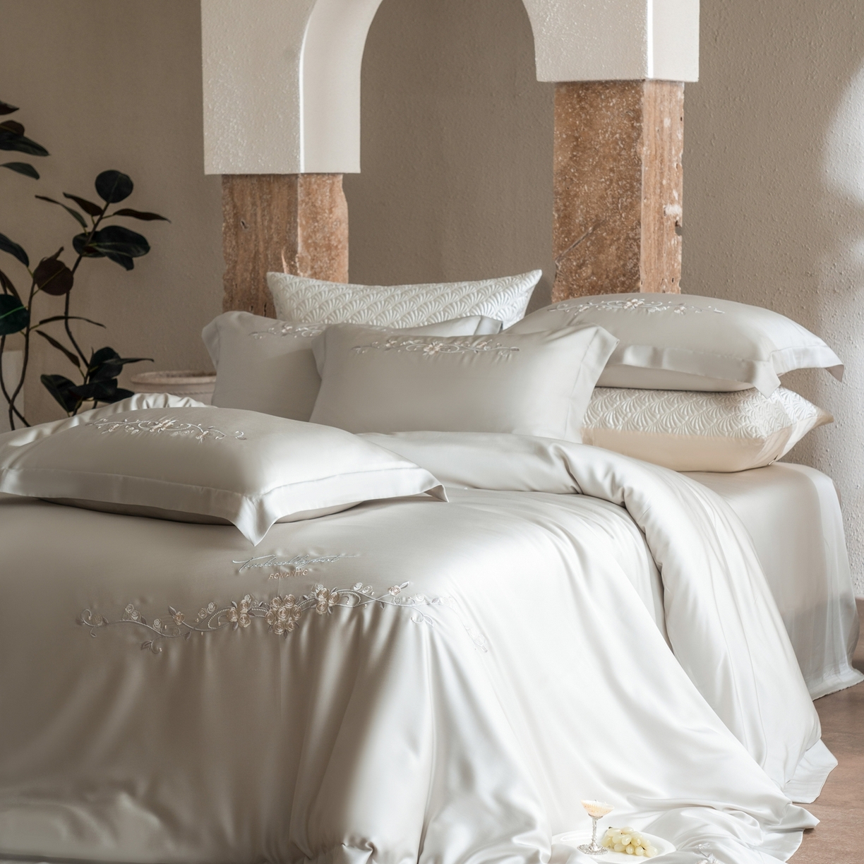 时亿家居 2026春夏新款兰精天丝四件套-夏玫瑰系列 夏玫瑰-云阶灰