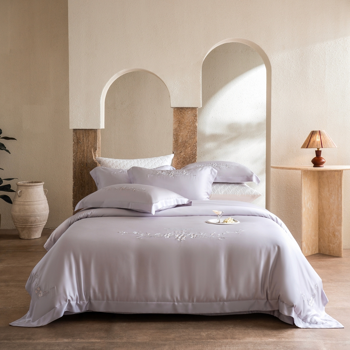 91家纺网 家纺一手货源 找家纺 时亿家居 2026春夏新款兰精天丝四件套-夏玫瑰系列 夏玫瑰-沙灰紫