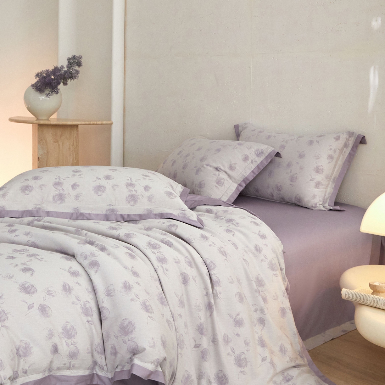 91家纺网 家纺一手货源 找家纺 JUICY 橘滋家纺 2026新款云柔奢韵全棉色织提花系列四件套 晨露玫影-露水