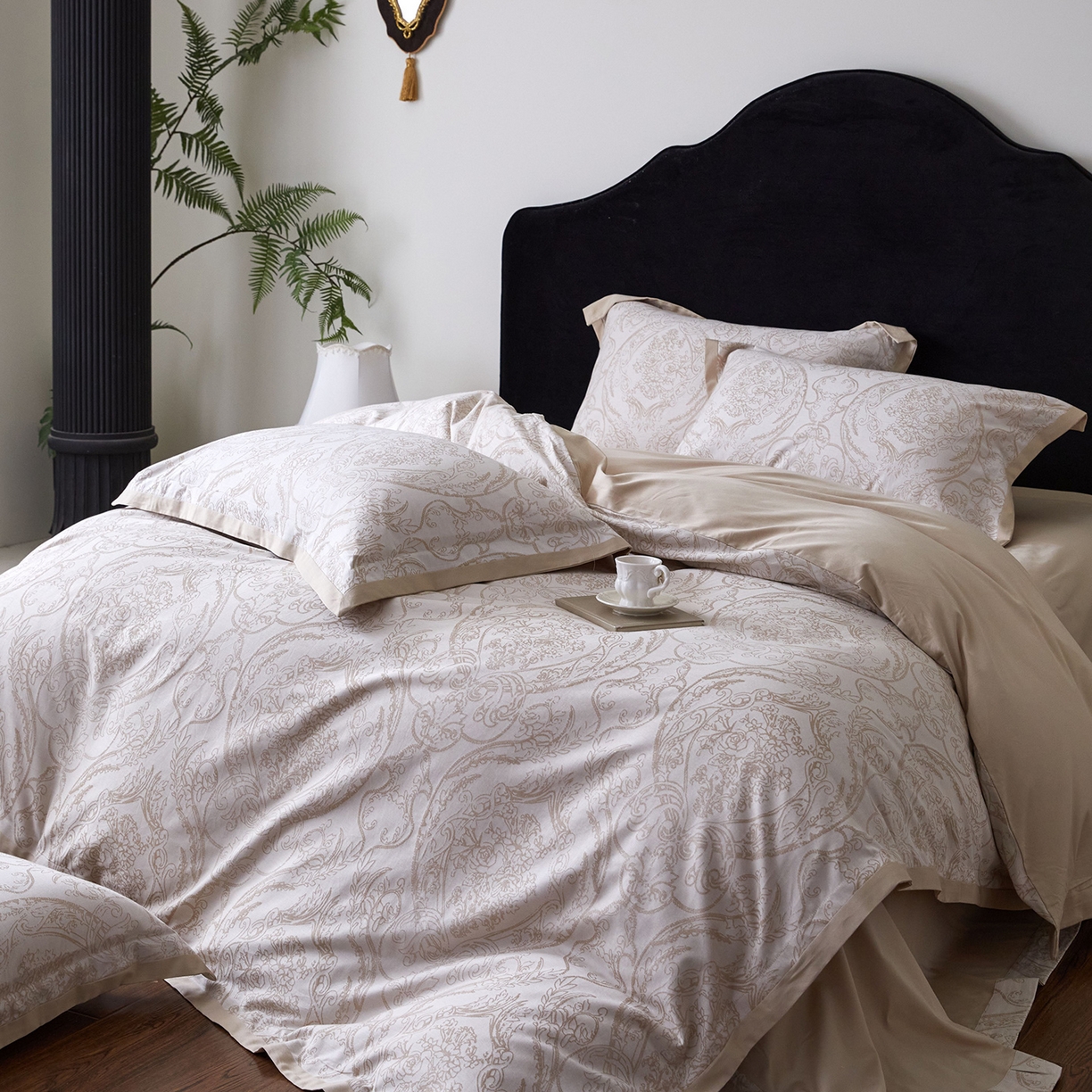 91家纺网 家纺一手货源 找家纺 JUICY 橘滋家纺 2026新款云柔奢韵全棉色织提花系列四件套 石光集-卡其