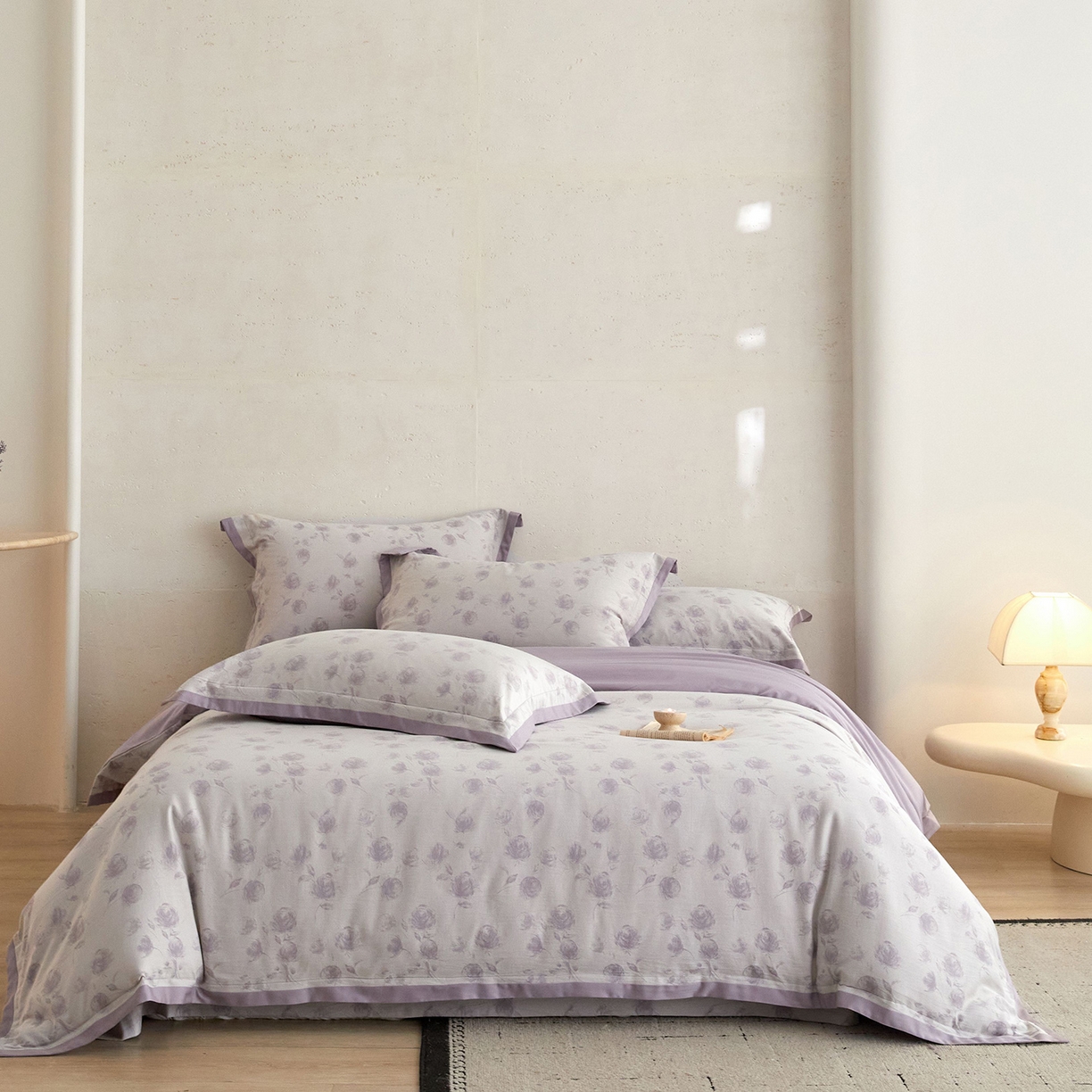 91家纺网 家纺一手货源 找家纺 JUICY 橘滋家纺 2026新款云柔奢韵全棉色织提花系列四件套 晨露玫影-露水