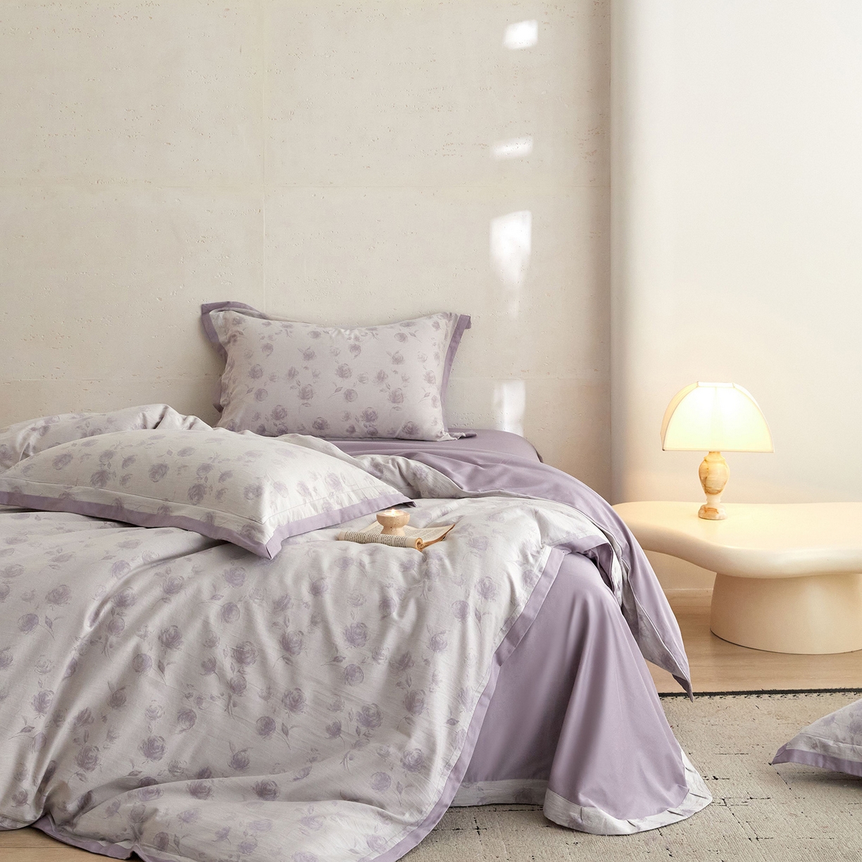 91家纺网 家纺一手货源 找家纺 JUICY 橘滋家纺 2026新款云柔奢韵全棉色织提花系列四件套 晨露玫影-露水