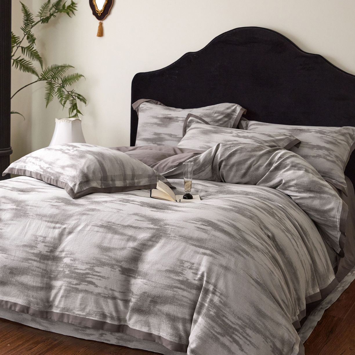 JUICY 橘滋家纺 2026新款云柔奢韵全棉色织提花系列四件套 远山灰