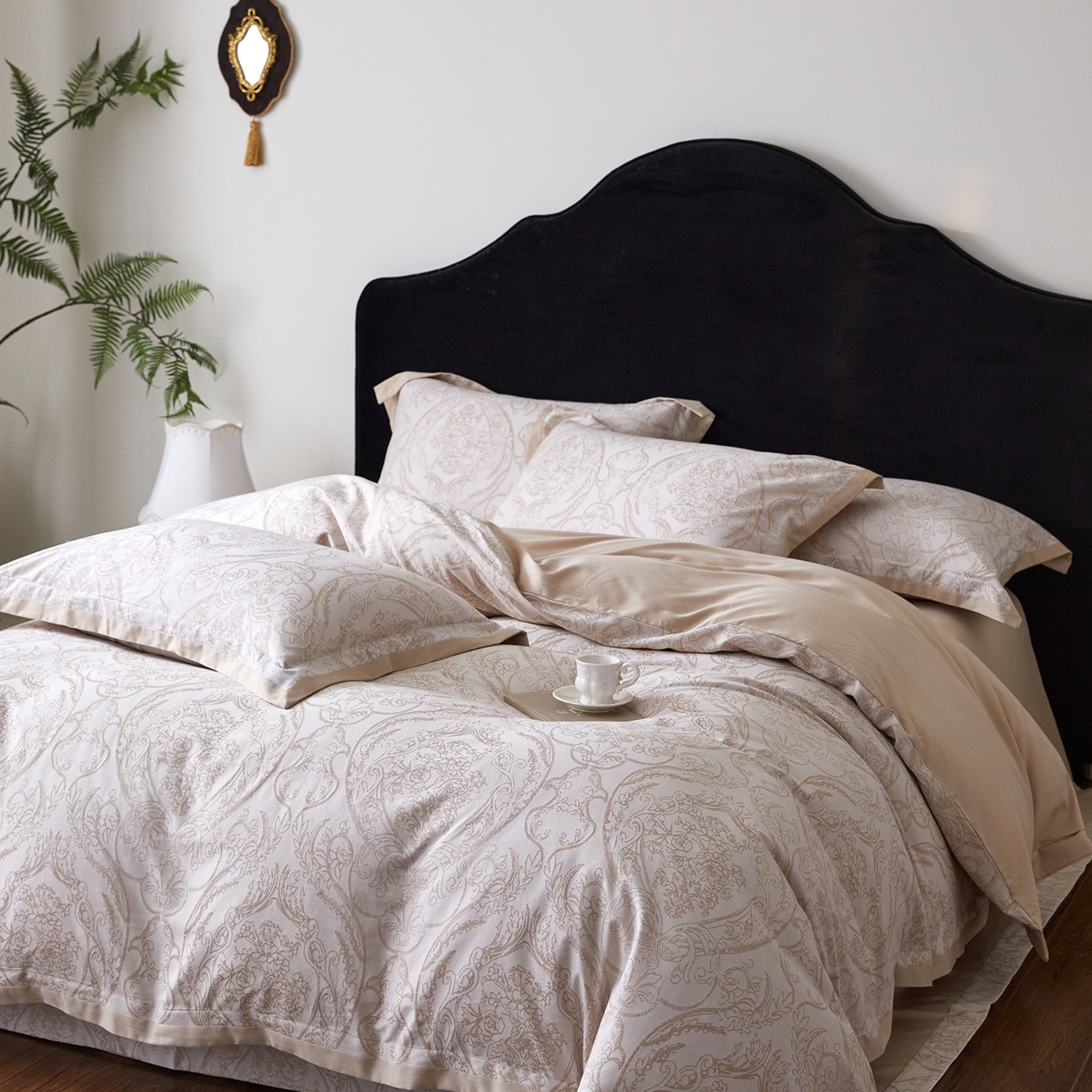 JUICY 橘滋家纺 2026新款云柔奢韵全棉色织提花系列四件套 石光集-卡其