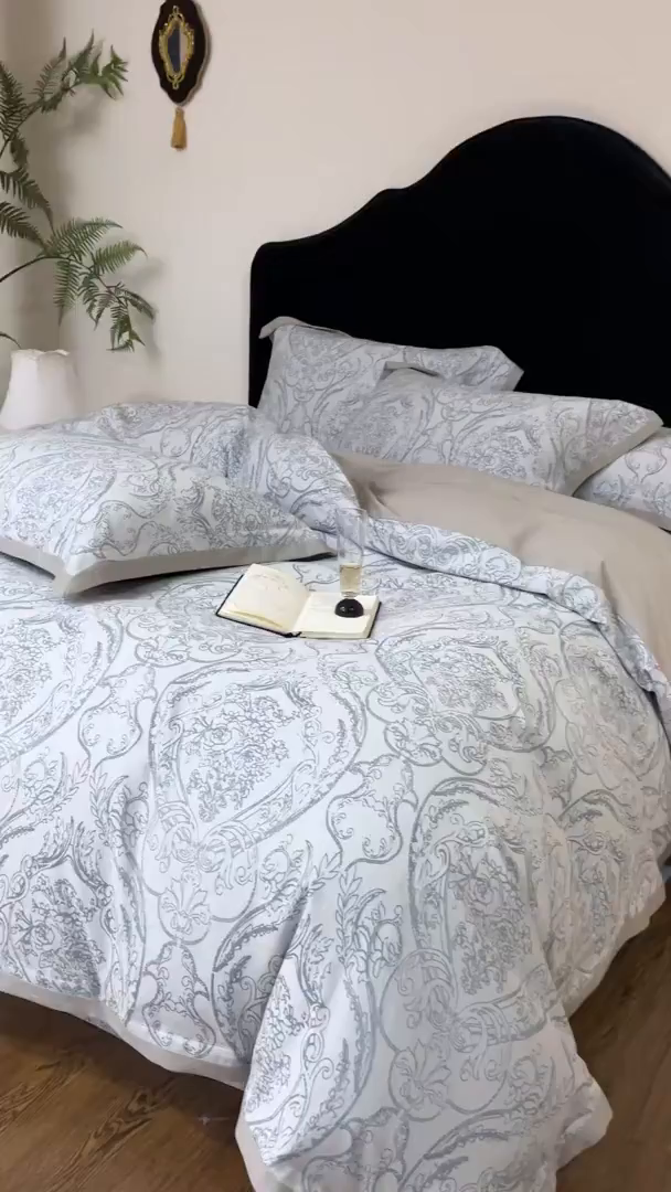 91家纺网 家纺一手货源 找家纺 JUICY 橘滋家纺 2026新款云柔奢韵全棉色织提花系列四件套 石光集-莫蓝