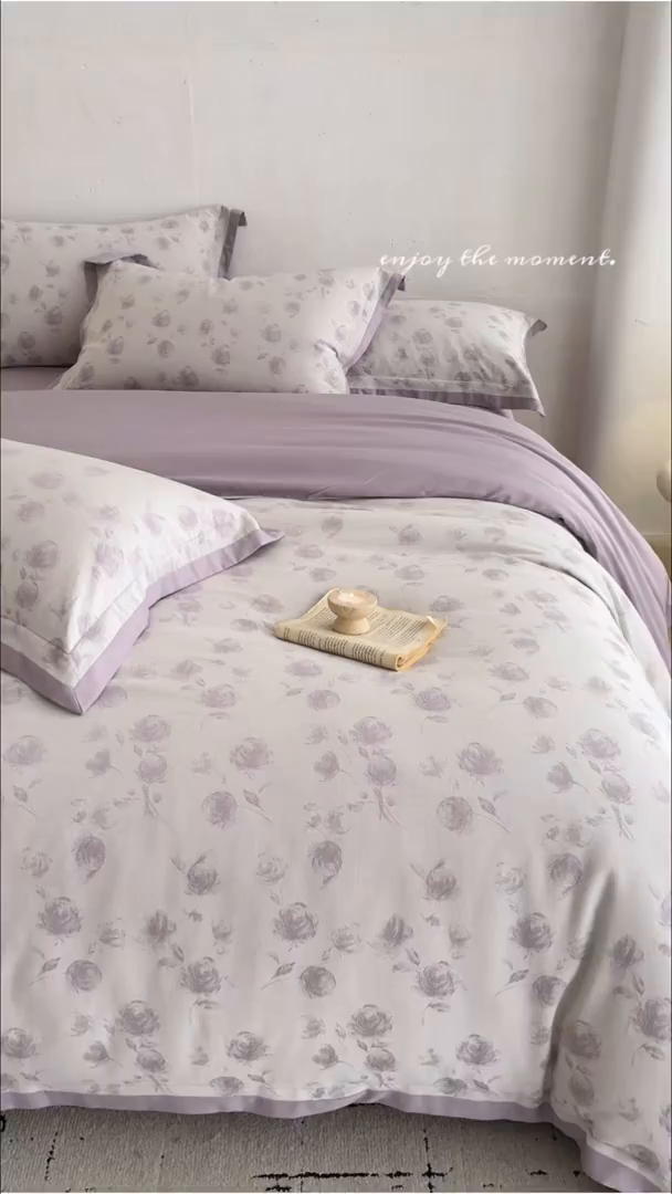 91家纺网 家纺一手货源 找家纺 JUICY 橘滋家纺 2026新款云柔奢韵全棉色织提花系列四件套 晨露玫影-露水